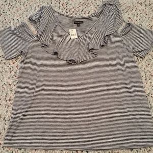 Lane Bryant Navy Stripe Cold Shoulder Top-18-20